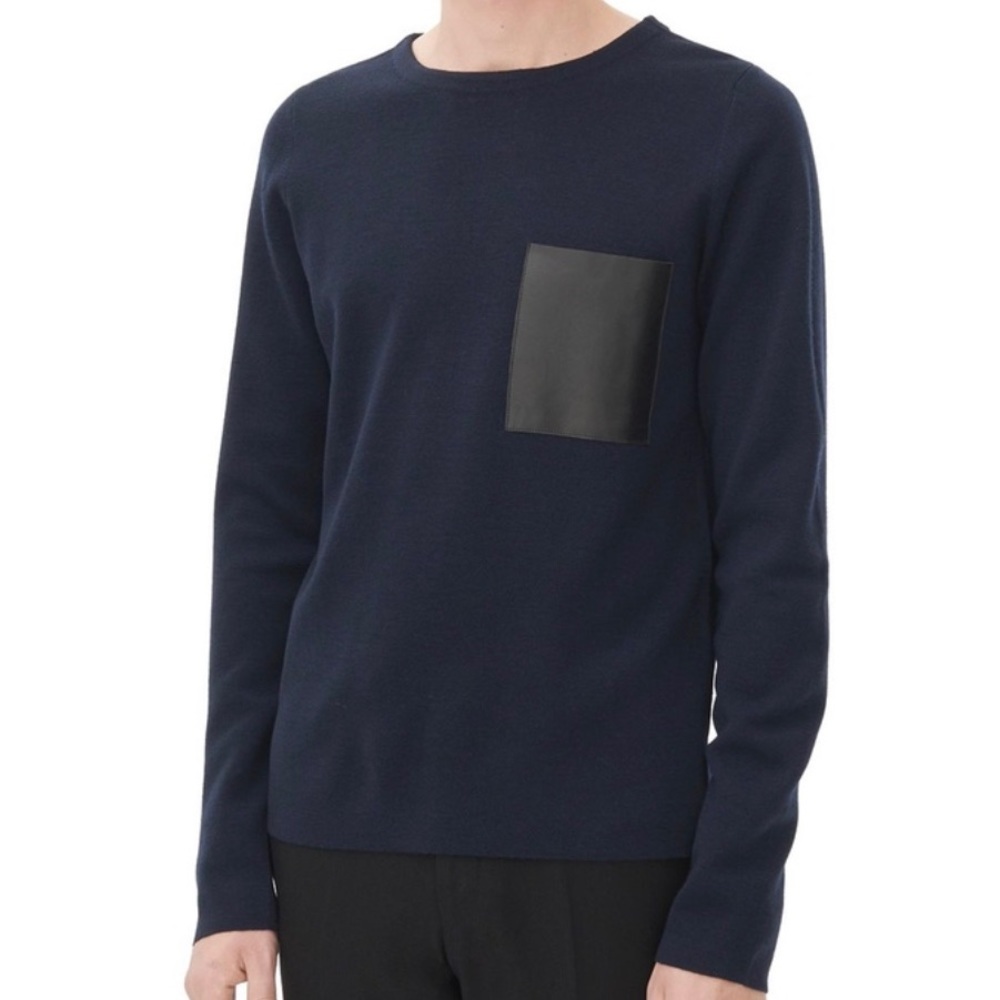nwot Sandro 100% Merino Wool Leather Patch Sweater